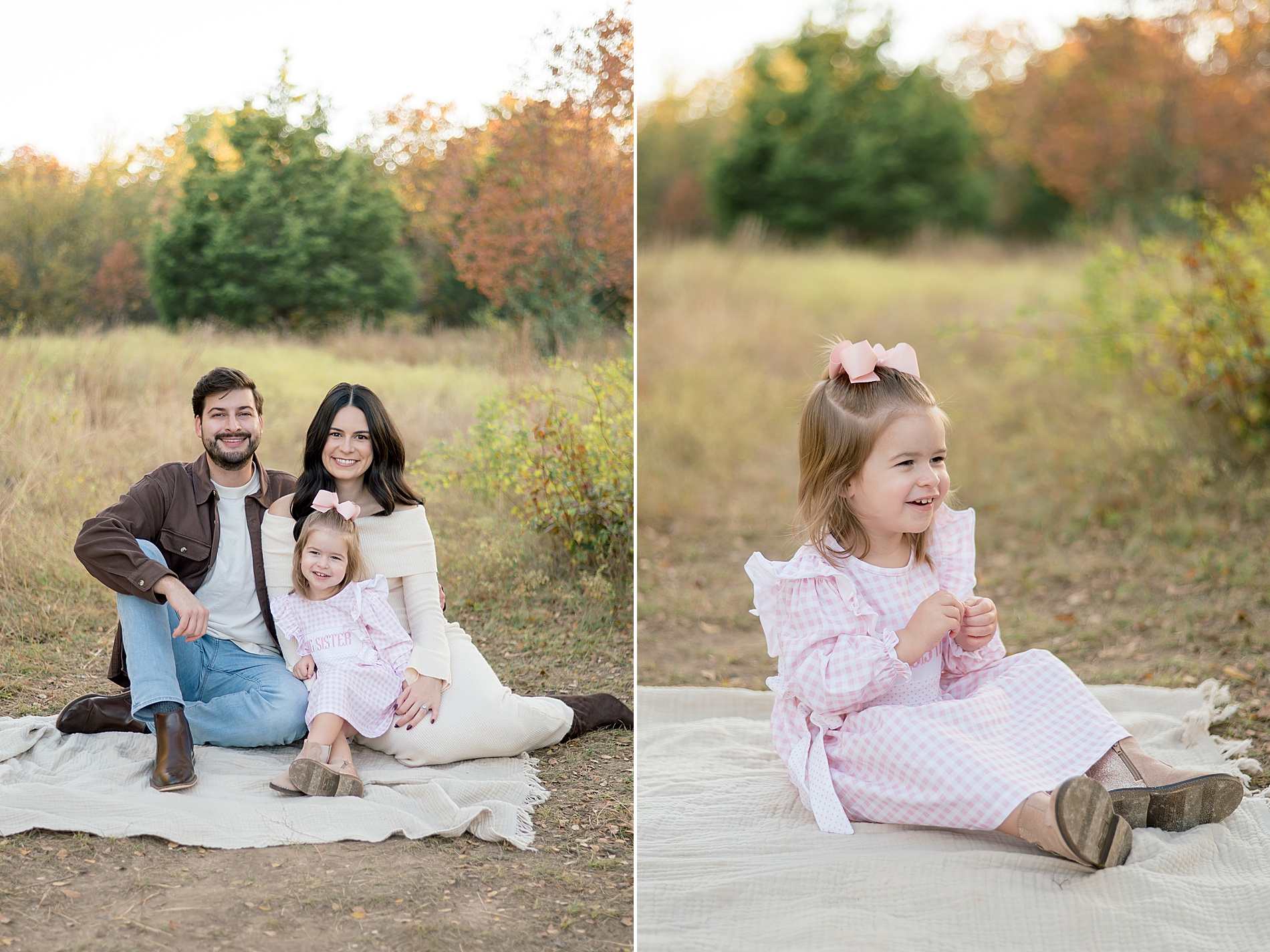 family sits on blanket during maternity session 