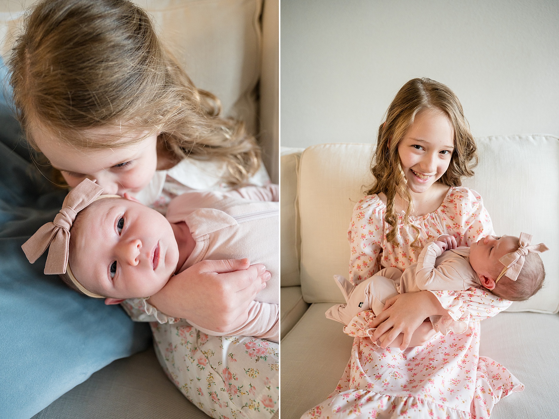 older sisters with newborn sister 